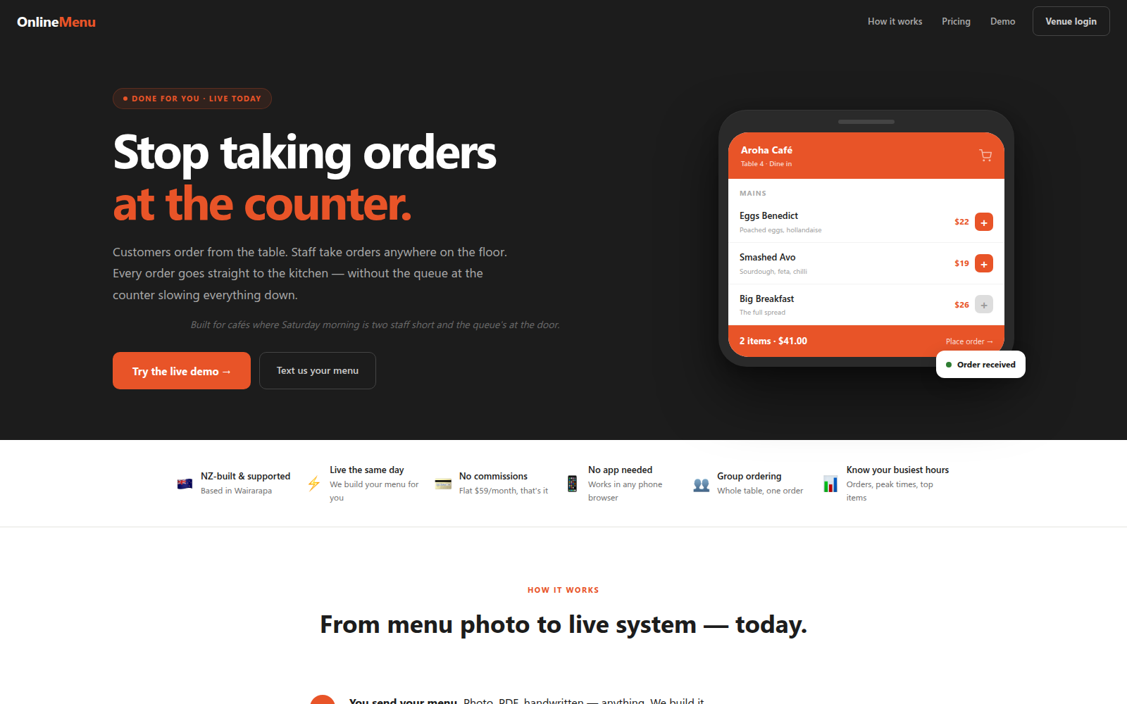 OnlineMenu homepage
