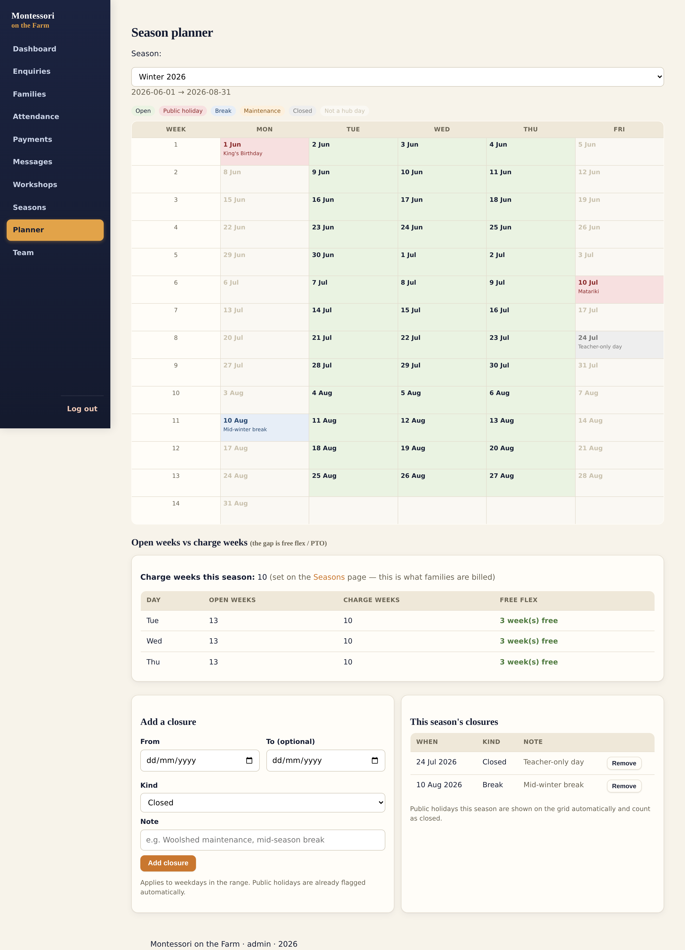 Season planner