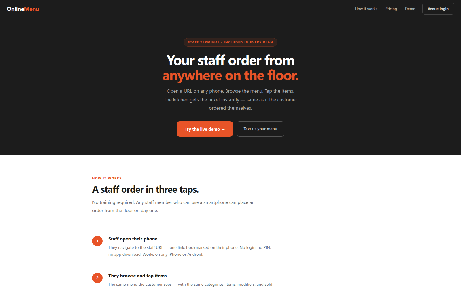 OnlineMenu staff ordering