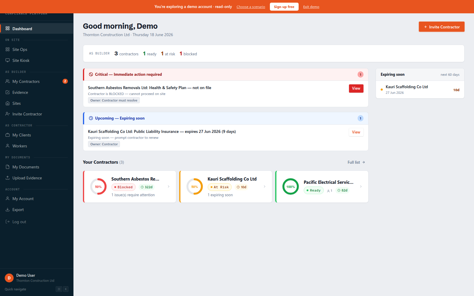 TrustPoint contractor compliance dashboard